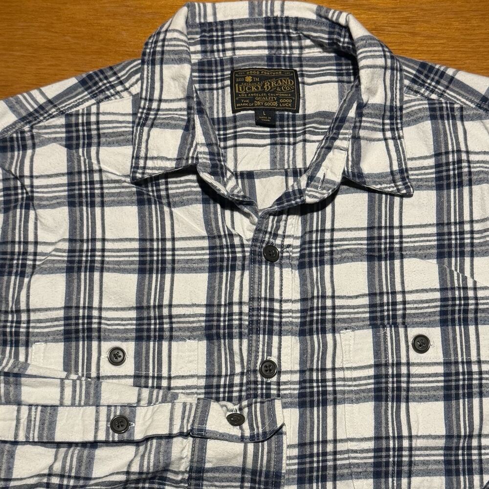 Lucky Brand Flannel Shirt Men’s Large Blue Plaid Long Sleeve Button Up Casual